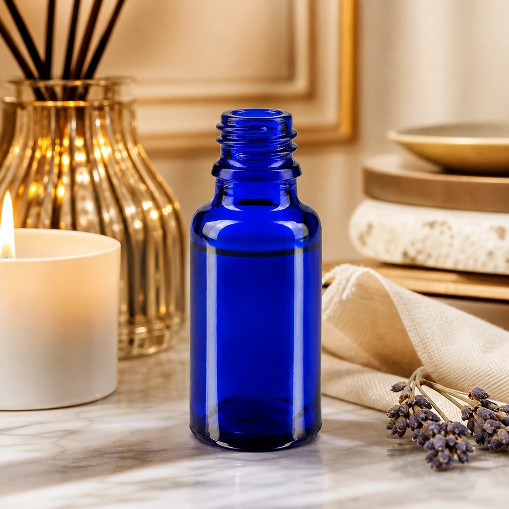 Lahvička s kapátkem 20ml DIN 18 BLAUGLAS Kompakte 20ml blaue Glasflasche ApoGlas optimal für Reisen und unterwegs