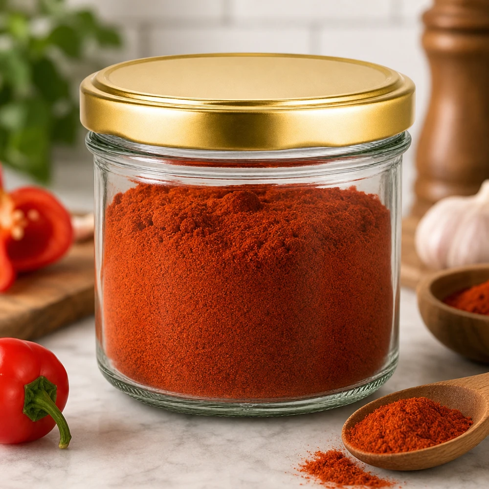 225ml tumblery s víčkem BasicSeal zlaté UNiTWIST 225ml Sturzglas UNiTWIST gold gefüllt mit rotem Paprikapulver in Küche - Gewürzglas für Aufbewahrung