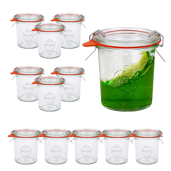 Sada 12 sklenic Weck 140 ml tumblers s 12 skleněnými víčky.