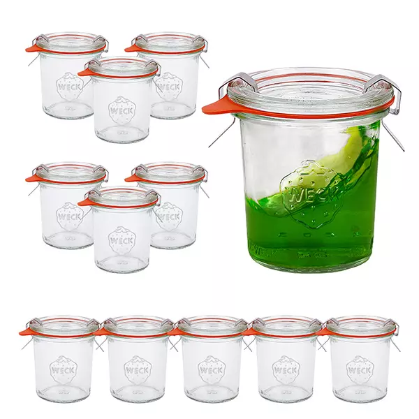 Sada 12 sklenic Weck 140 ml tumblers s 12 skleněnými víčky. Sada 12 sklenic Weck 140 ml tumblers s 12 skleněnými víčky.