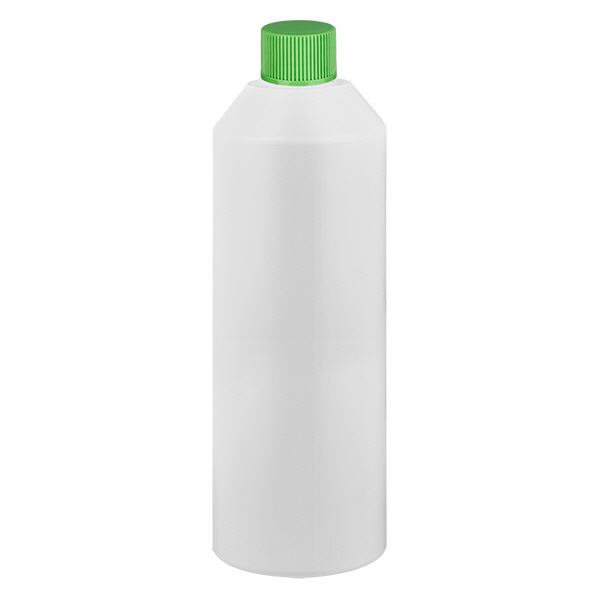 Lékárenská láhev HDPE 250ml bílá, se zeleným šroubovacím uzávěrem Lékárenská láhev HDPE 250ml bílá, se zeleným šroubovacím uzávěrem