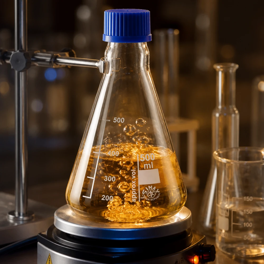 Erlenmeyerova baňka 500ml se šroubovacím uzávěrem Erlenmeyerkolben 500ml mit seitlichem Ausguss und chemikalienbeständiger Oberfläche