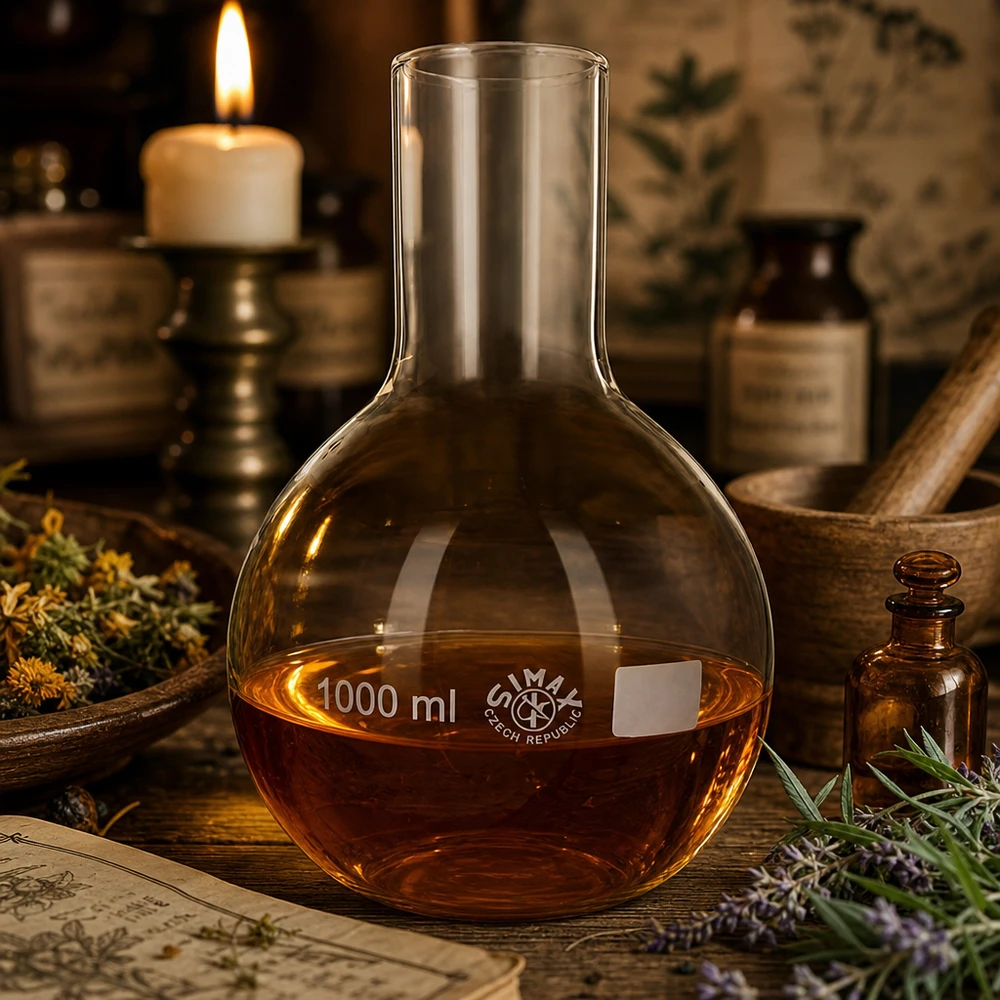 Baňka s širokým hrdlem 1000ml Traditioneller Laborstehkolben 1000ml aus klarem Glas für analytische Chemie und Forschung