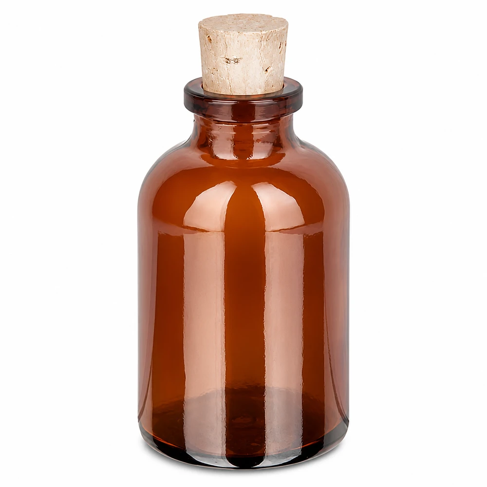 Jantarová skleněná láhev 30ml se zátkou 11/14mm Apotheker Braunglasflasche 30ml mit Kork ideal für Laborflüssigkeiten