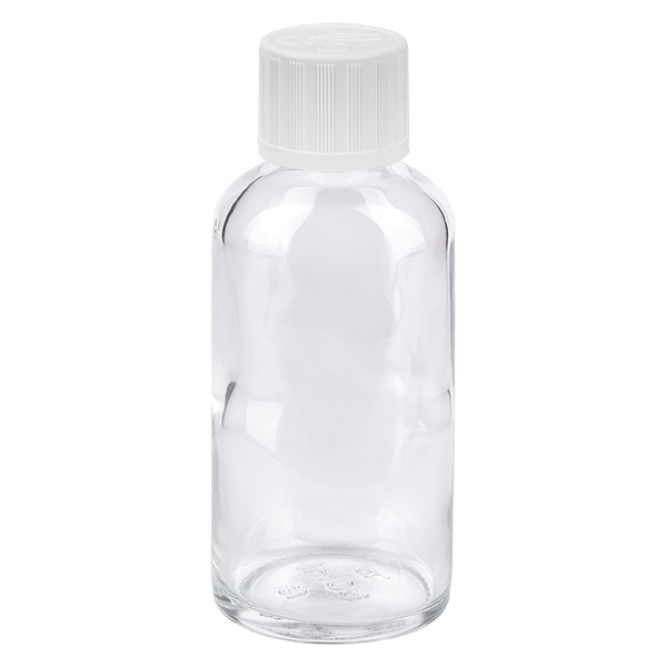 50ml láhev 11mm šroubovací uzávěr bílý standardní tamper evident ClearLine UT18/50 50ml láhev 11mm šroubovací uzávěr bílý standardní tamper evident ClearLine UT18/50