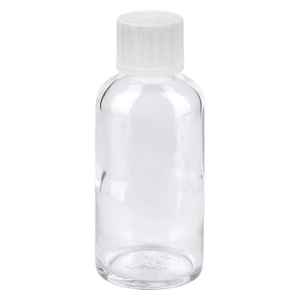 50ml láhev 11mm šroubovací uzávěr bílý standardní tamper evident ClearLine UT18/50