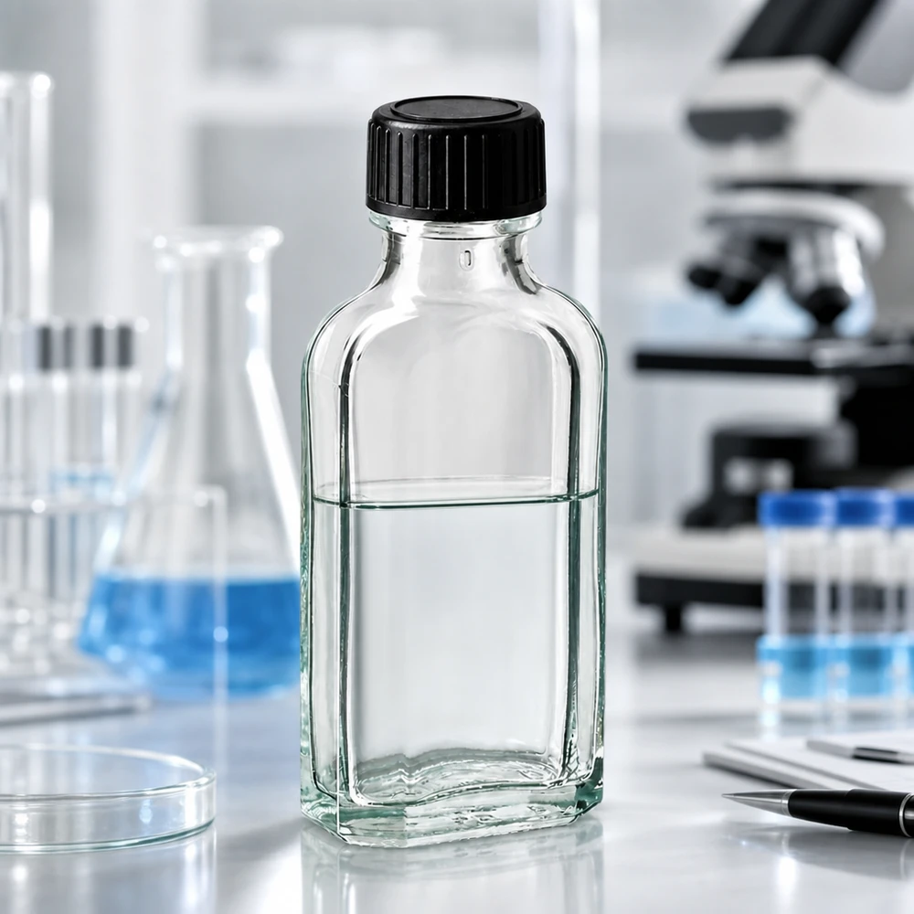 50 ml čirý šroubovací uzávěr Meplat s těsnicím diskem LKD Kompakte Meplat Flasche 50ml klar mit flachem Boden und hermetisch dichtendem Verschluss