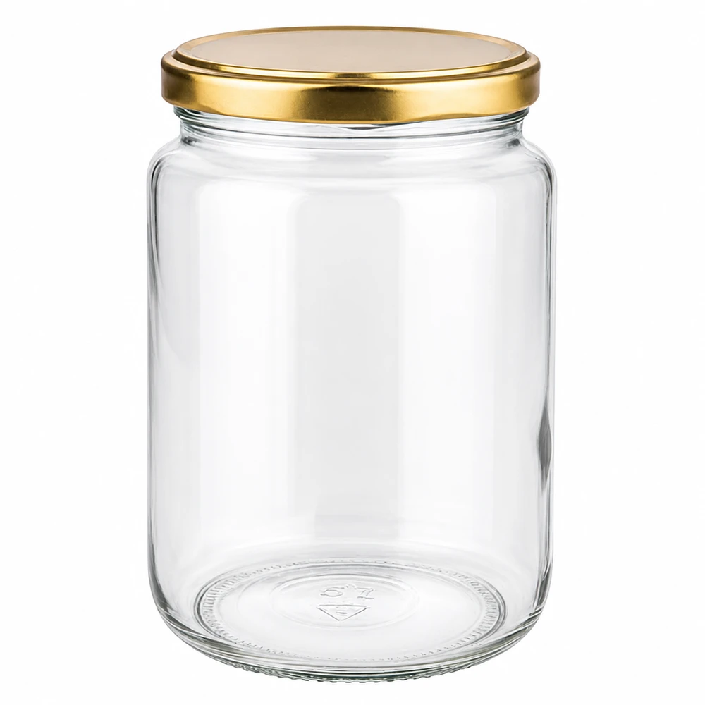 795ml Rundglas mit goldenem BasicSeal UNiTWIST Deckel - leeres Einmachglas aus klarem Glas für Konservierung