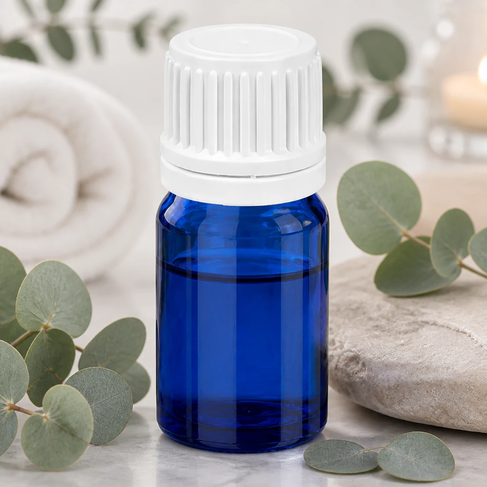 5ml láhev 11mm šroubovací uzávěr bílý uzávěr s ochranou proti manipulaci BlueLine UT18/5 Handliche 5ml Glasflasche in Kobaltblau mit versiegeltem Verschluss für Reisen