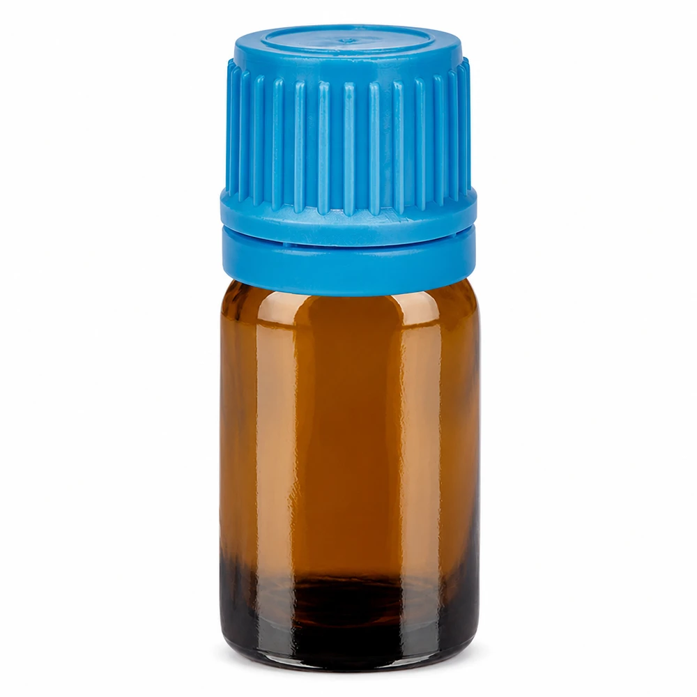 5ml lahvička 11mm šroubovací uzávěr modrý tamper evidentní uzávěr BrownLine UT18/5 Professionelle 5ml Aromaflasche mit lichtschützendem Design und sicherem blauen Verschluss