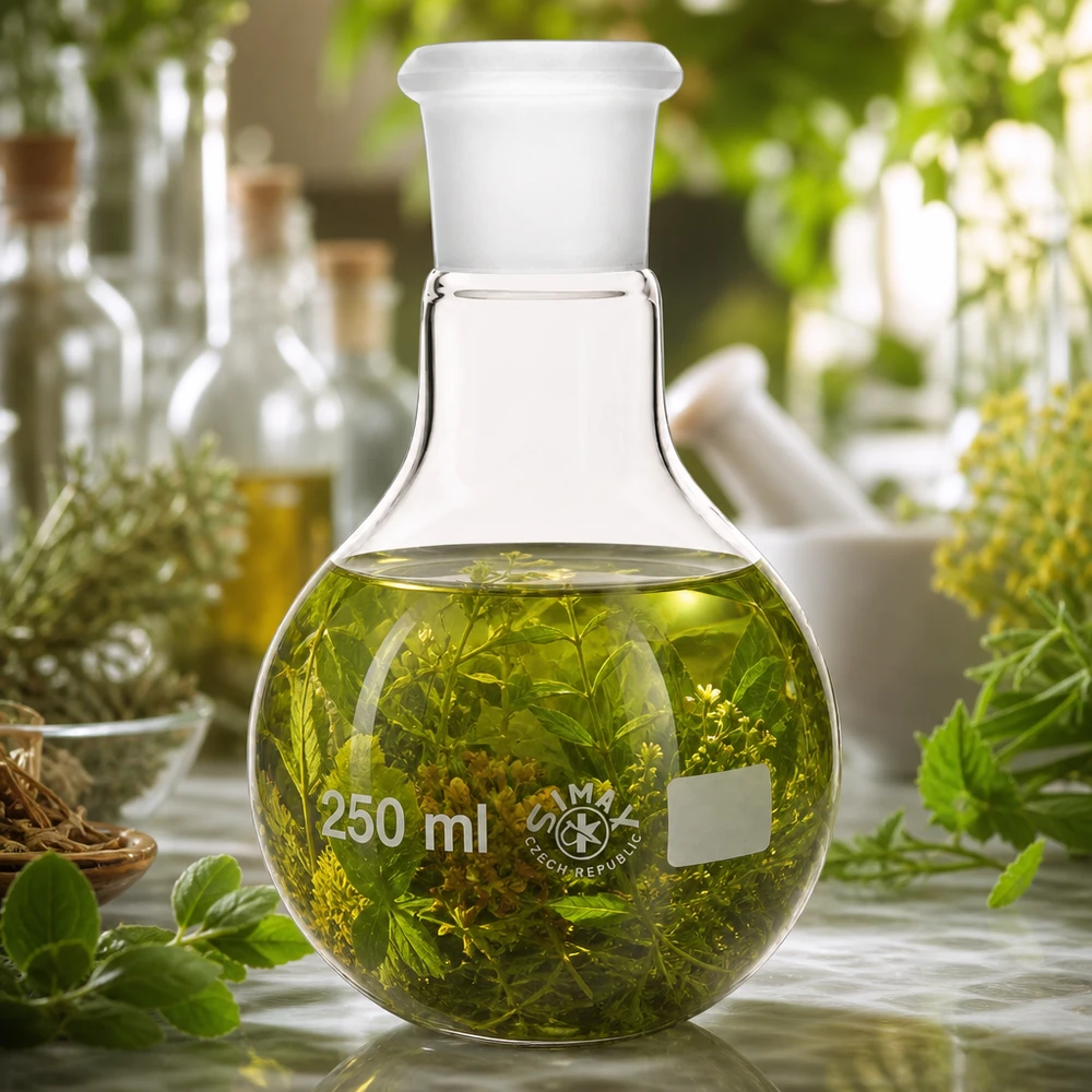 Baňka 250ml se standardním broušeným spojem (29/32) Vielseitiger 250ml Glaskolben mit Normschliff 29/32 für Destillation und Extraktion