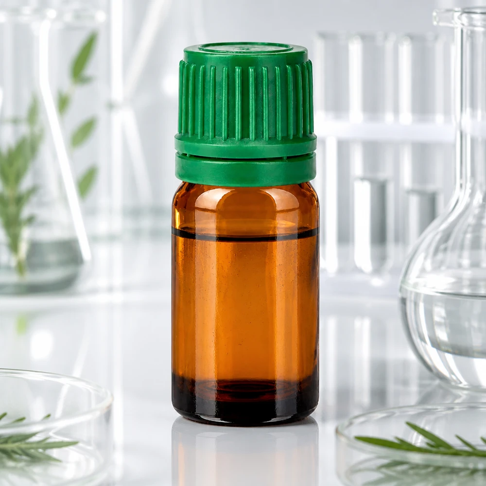 Handliche 5ml Glasflasche braun mit grünem Deckel für Essenzen und Parfümöle