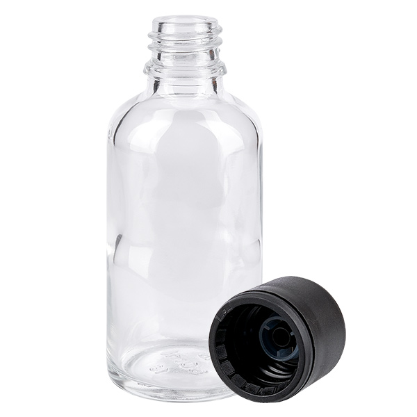 50ml láhev 6mm šroubovací uzávěr černý standard ClearLine UT18/50 50ml láhev 6mm šroubovací uzávěr černý standard ClearLine UT18/50