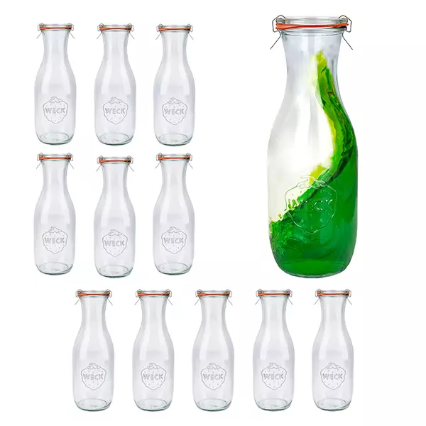 Sada 12 sklenic Weck 1062ml láhev na džus s 12 skleněnými víčky.