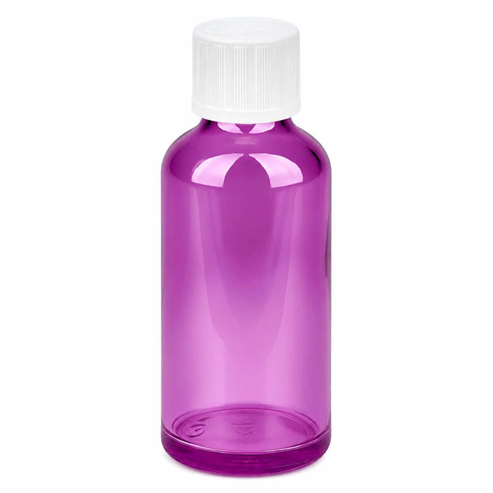 Kompakte violette Tropfflasche 50ml aus robustem Kunststoff für sichere Aufbewahrung
