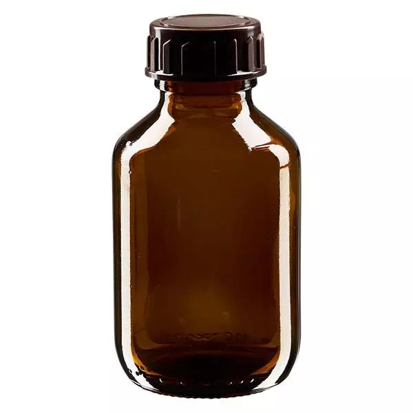 Lahvička na léky 100ml hnědá, s hnědým uzávěrem ApoGlas
