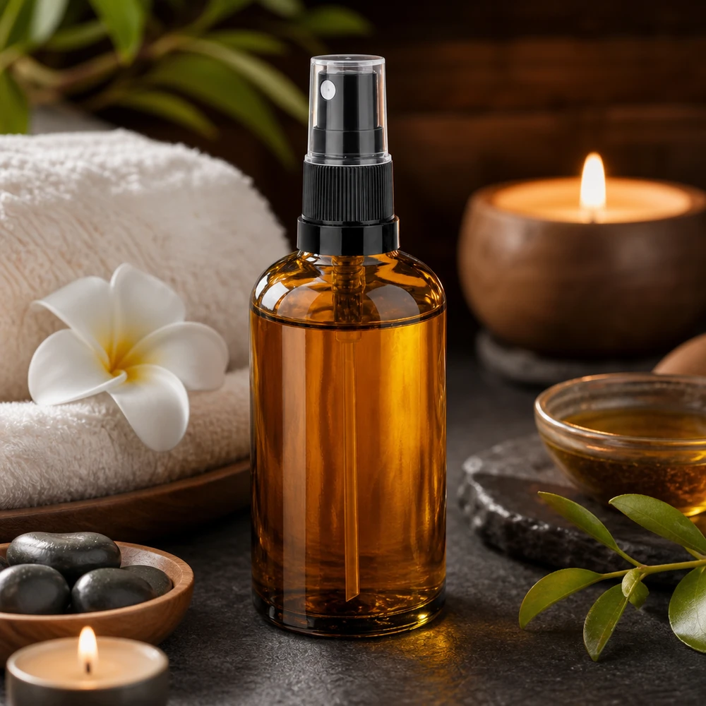100ml lahvička s rozprašovačem černá/transparentní standardní uzávěr BrownLine UT18/100 Hochwertige braune Sprühflasche 100ml mit präzisem Zerstäuber für Spa und Wellness Anwendungen