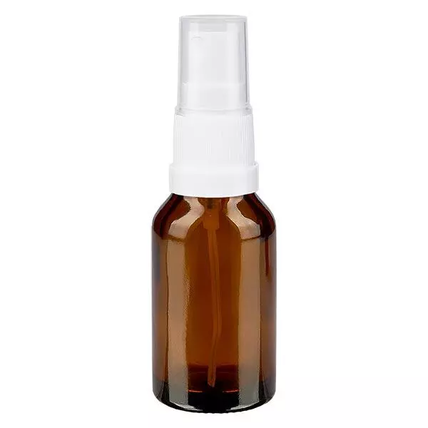 Lékárenská lahvička hnědá 30ml s rozprašovacím uzávěrem bílá