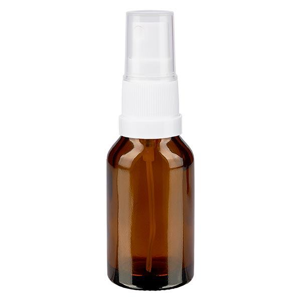 Lékárenská lahvička hnědá 30ml s rozprašovacím uzávěrem bílá Lékárenská lahvička hnědá 30ml s rozprašovacím uzávěrem bílá