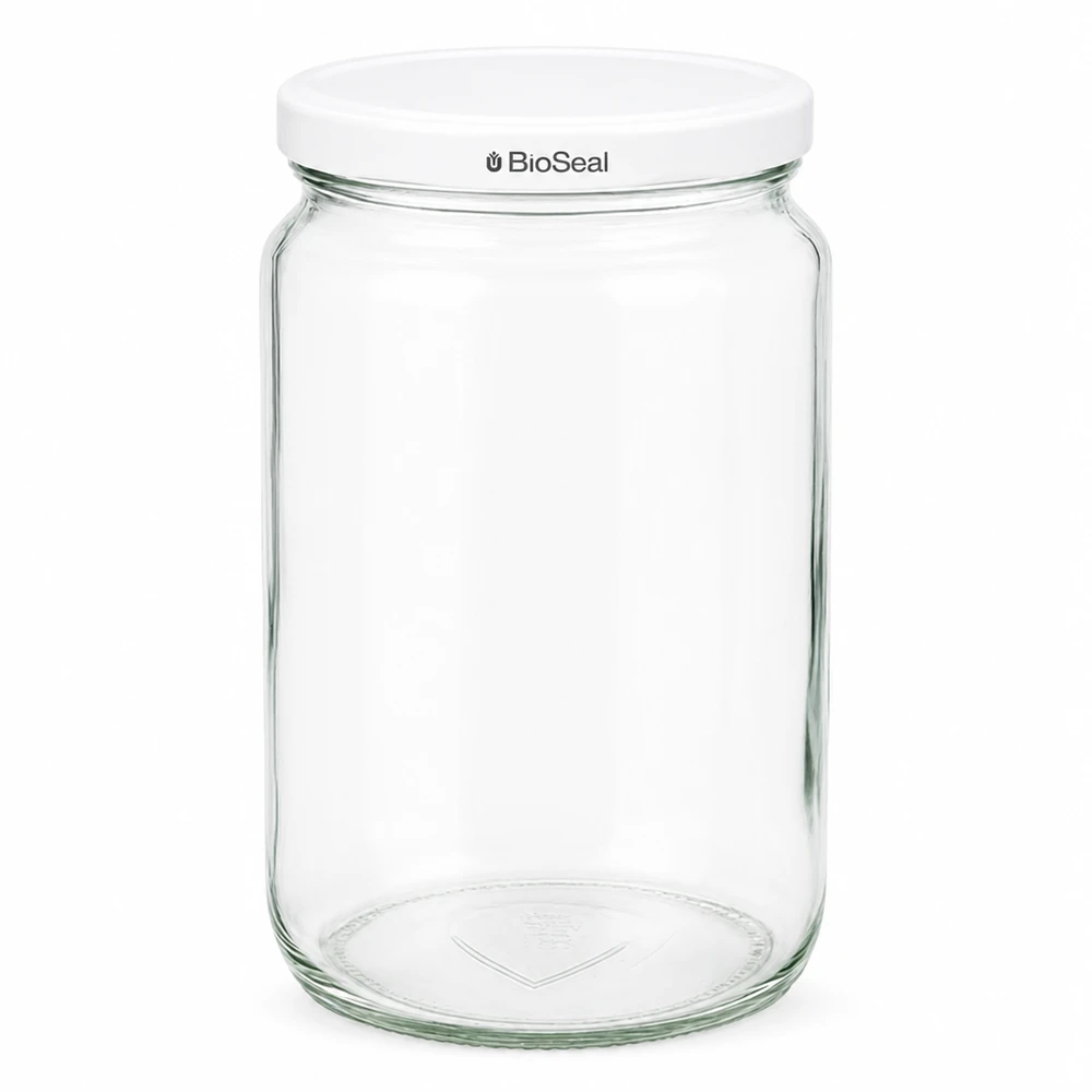 UNiTWIST Runda795 Einmachglas mit weißem TO82 BioSeal Deckel - klares Glas für Lebensmittelaufbewahrung