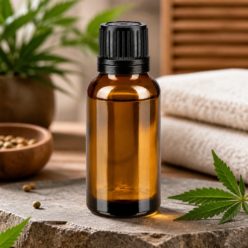 Lékárenská lahvička hnědá 20ml kapátko s nalévacím kroužkem 1mm černý uzávěr s ochranou proti manipulaci. Bernsteinfarbene 20ml Tropfflasche mit schwarzem Originalitätsverschluss im Wellness-Setting