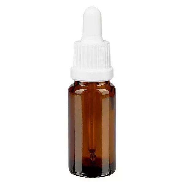 Lékárenská láhev hnědá 10ml s pipetou bílá s uzávěrem proti neoprávněné manipulaci