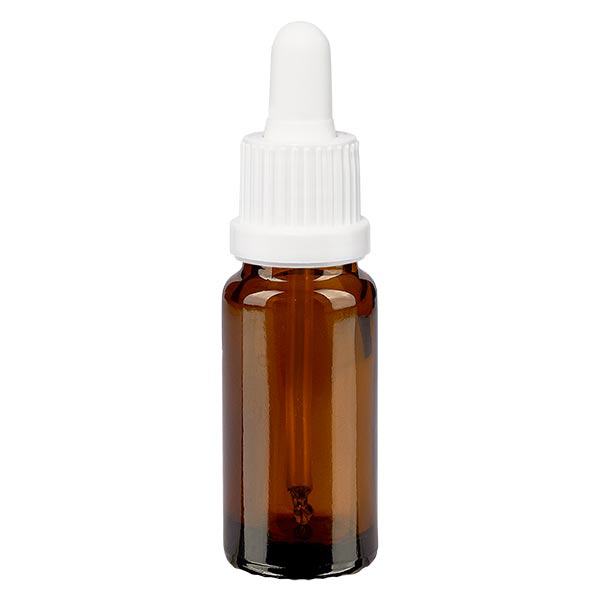 Lékárenská láhev hnědá 10ml s pipetou bílá s uzávěrem proti neoprávněné manipulaci Lékárenská láhev hnědá 10ml s pipetou bílá s uzávěrem proti neoprávněné manipulaci