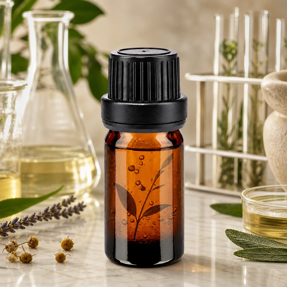 Lékárenská láhev hnědá 5ml šroubovací uzávěr s černým uzávěrem proti neoprávněné manipulaci. Lichtgeschützte 5ml Mini-Apothekerflasche Braunglas schwarzer OV-Verschluss 11mm