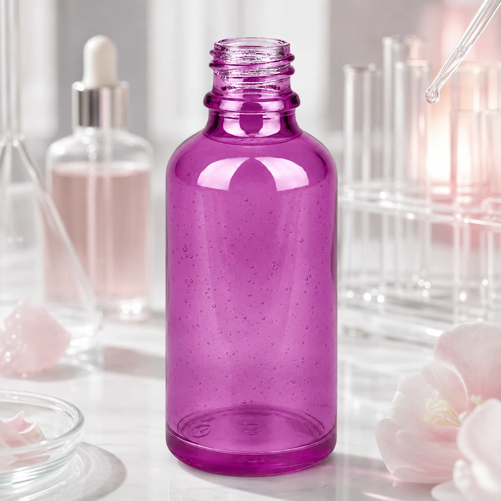 50ml Glasflasche PurpleLine UT18/50 in stilvollem Violett mit präzisem UNiTWIST Dosiersystem