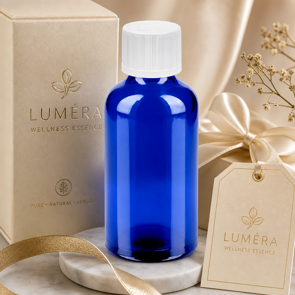 50ml Glasflasche BlueLine Serie mit bewährtem UT18 Gewinde für zuverlässigen Verschluss