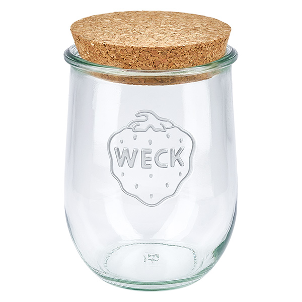 1062ml tulipánová sklenice WECK RR100 s korkem přírodní WECK Tulpenglas 1062ml RR100 mit Naturkorken Deckel Einmachglas Vorratsglas transparent