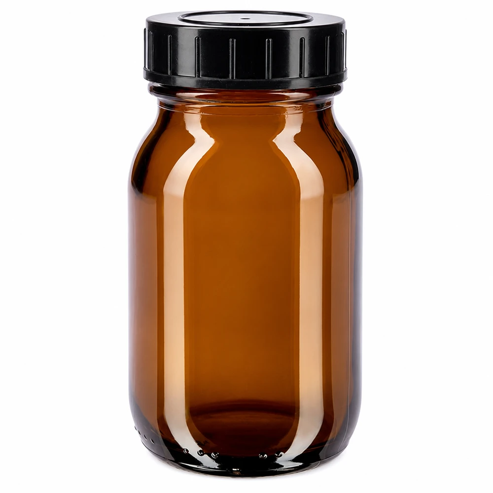 Lichtschutz-Glasflasche 100ml in Braun mit weitem Hals für einfache Befüllung