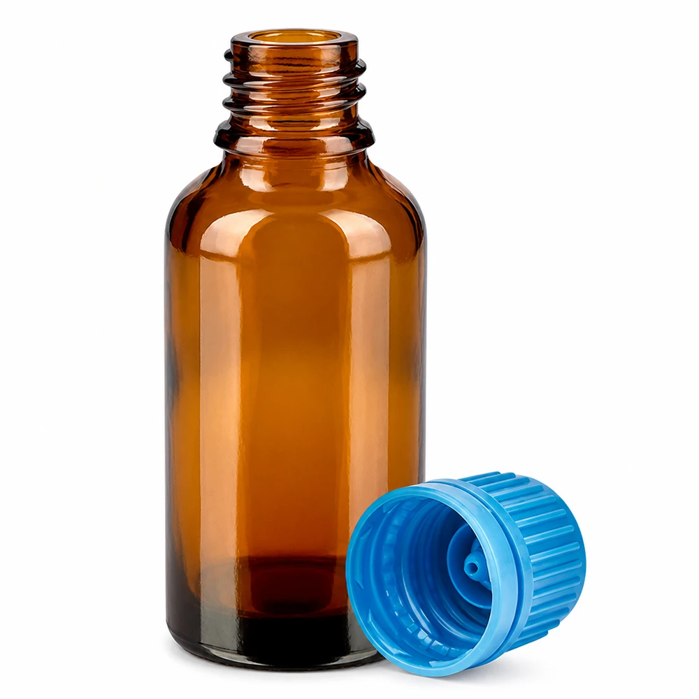 Laborqualität Braunglasflasche 30ml mit blauem Schraubverschluss für professionelle Anwendung