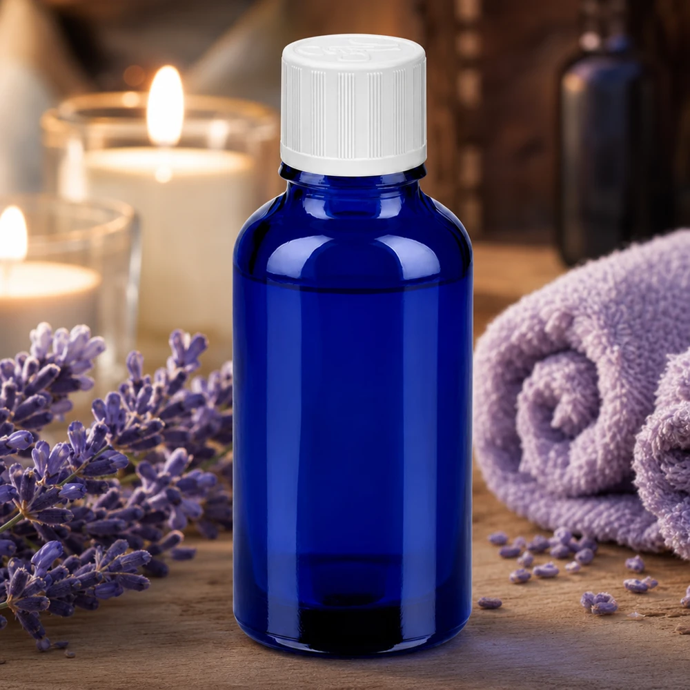 Handliche 30ml blaue Glasflasche mit 18mm Gewinde für Laboranwendungen