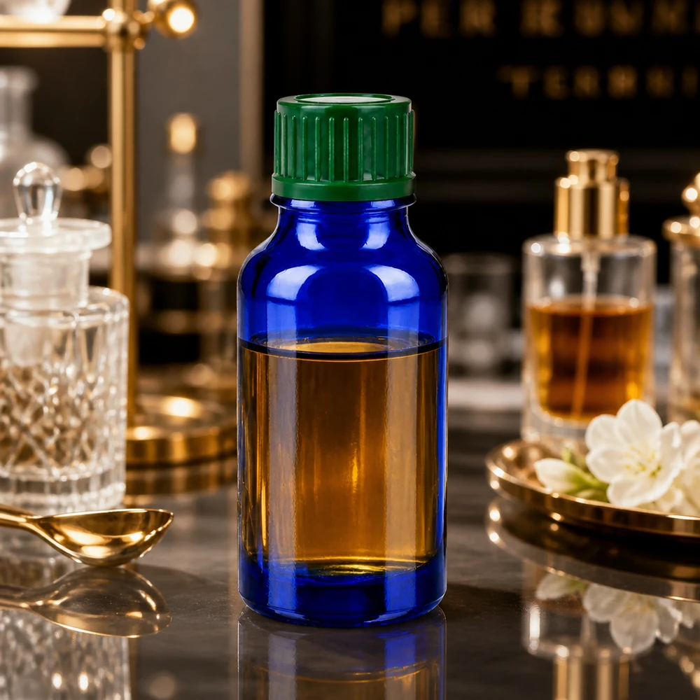 Elegante blaue Glasflasche 20ml mit praktischem grünen Schraubverschluss BlueLine UT18/20