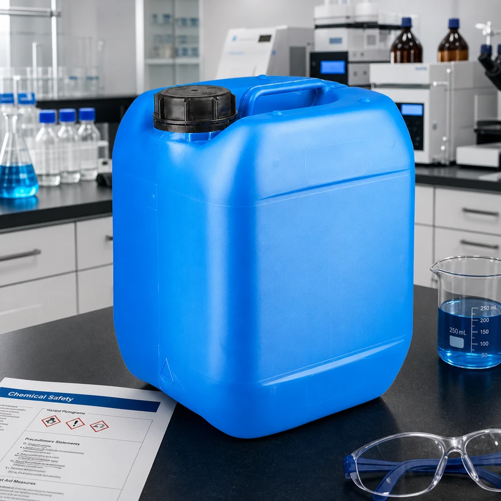 Stapelbarer 5 Liter Kanister in Blau mit schwarzem Schraubdeckel UN-zugelassen
