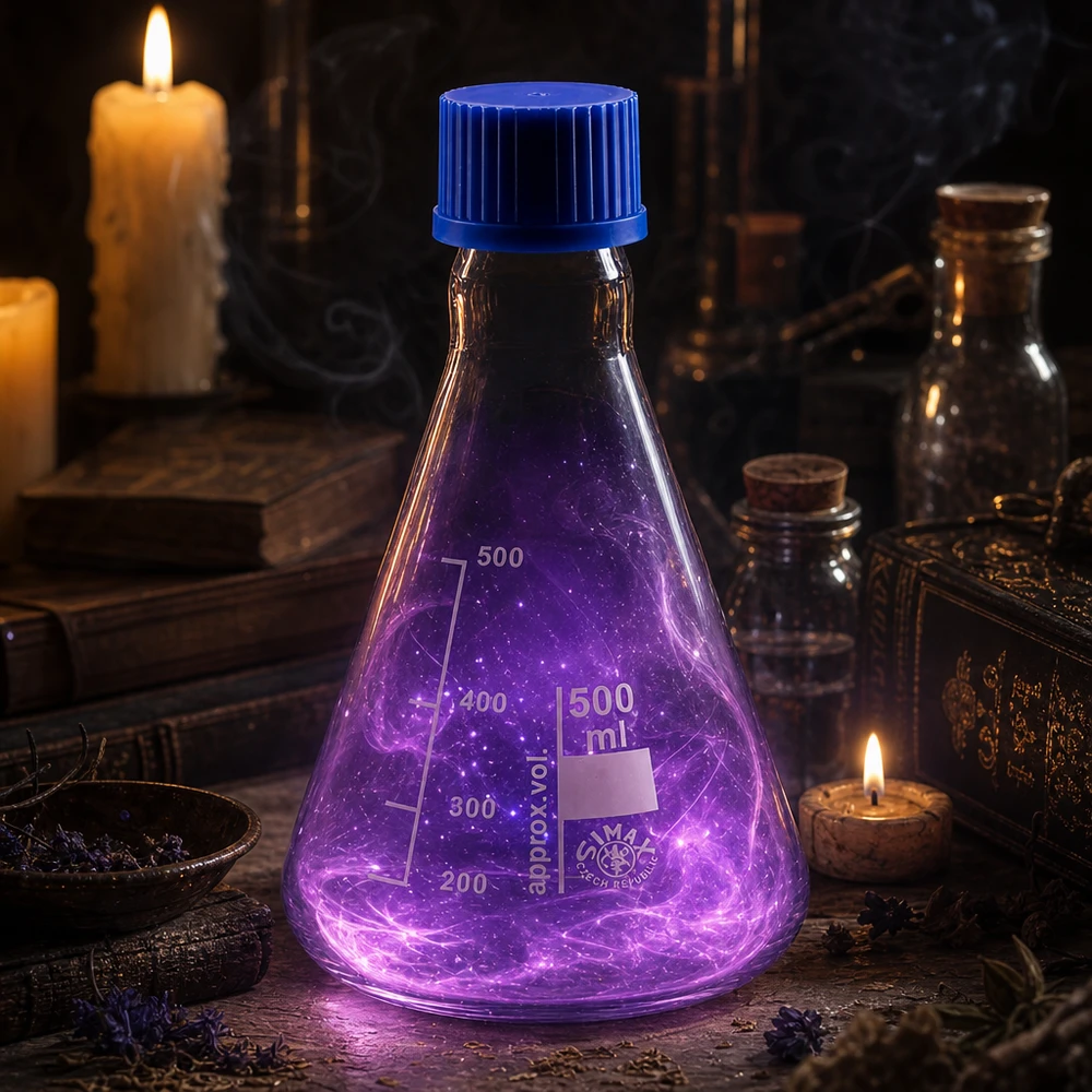 Erlenmeyerova baňka 500ml se šroubovacím uzávěrem Wissenschaftlicher Glaskolben 500ml mit konischer Bauweise und professionellem Verschluss