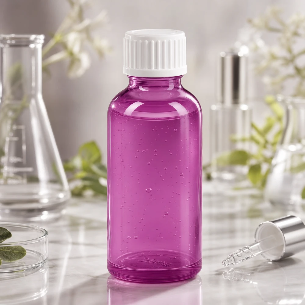 Ergonomische 30ml Tropfflasche in lila mit optimaler Griffform für einfache Handhabung
