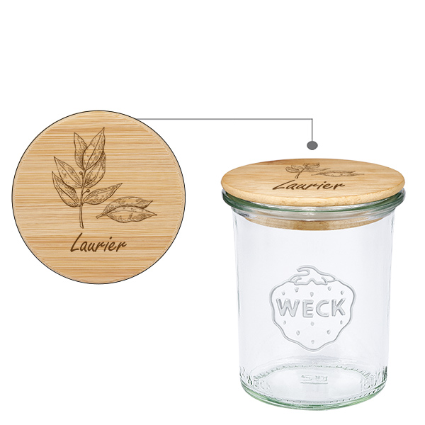 Couvercle en bois "Laurier" avec WECK verre plongeant 160ml Couvercle en bois "Laurier" avec WECK verre plongeant 160ml