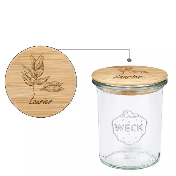 Couvercle en bois "Laurier" avec WECK verre plongeant 160ml Couvercle en bois "Laurier" avec WECK verre plongeant 160ml