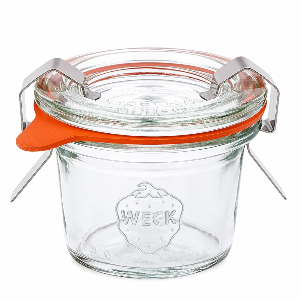 35ml kelímky kompletní WECK RR40 WECK Sturzglas 35ml RR40 mit Glasdeckel Gummiring und Klammern für Einmachen und Konservieren