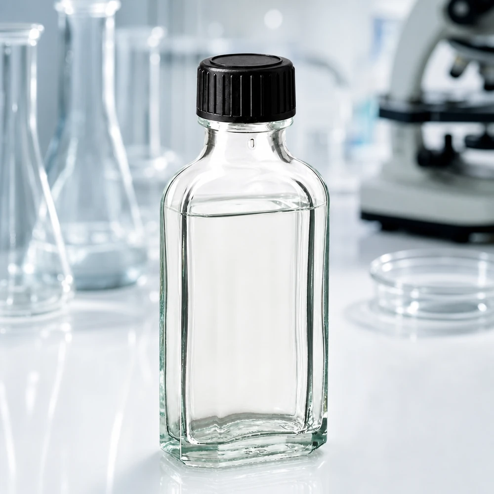 Rechteckige 50ml Klarglasflasche mit auslaufsicherem Schraubverschluss und Dichtscheibe