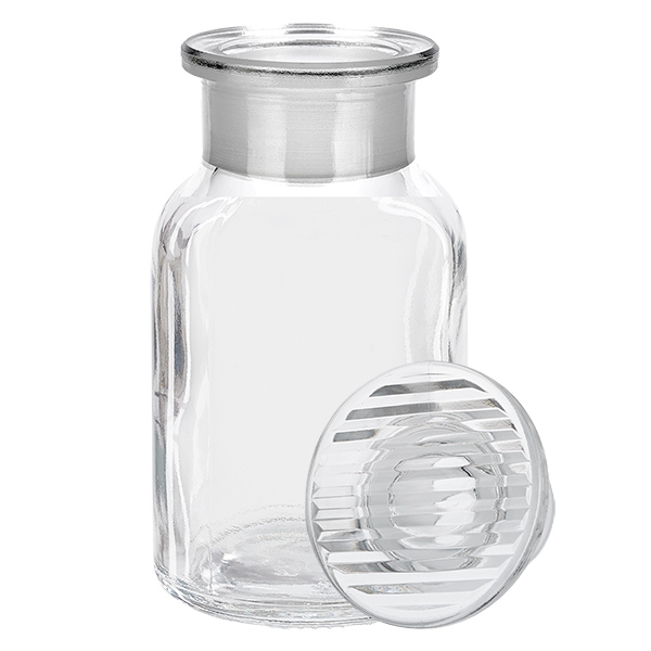 Láhev s kulatým ramenem 100ml čirá skleněná zátka se širokým hrdlem Zylindrische Klarglasflasche 100ml mit breitem Hals und herausnehmbarem Glasstopfen