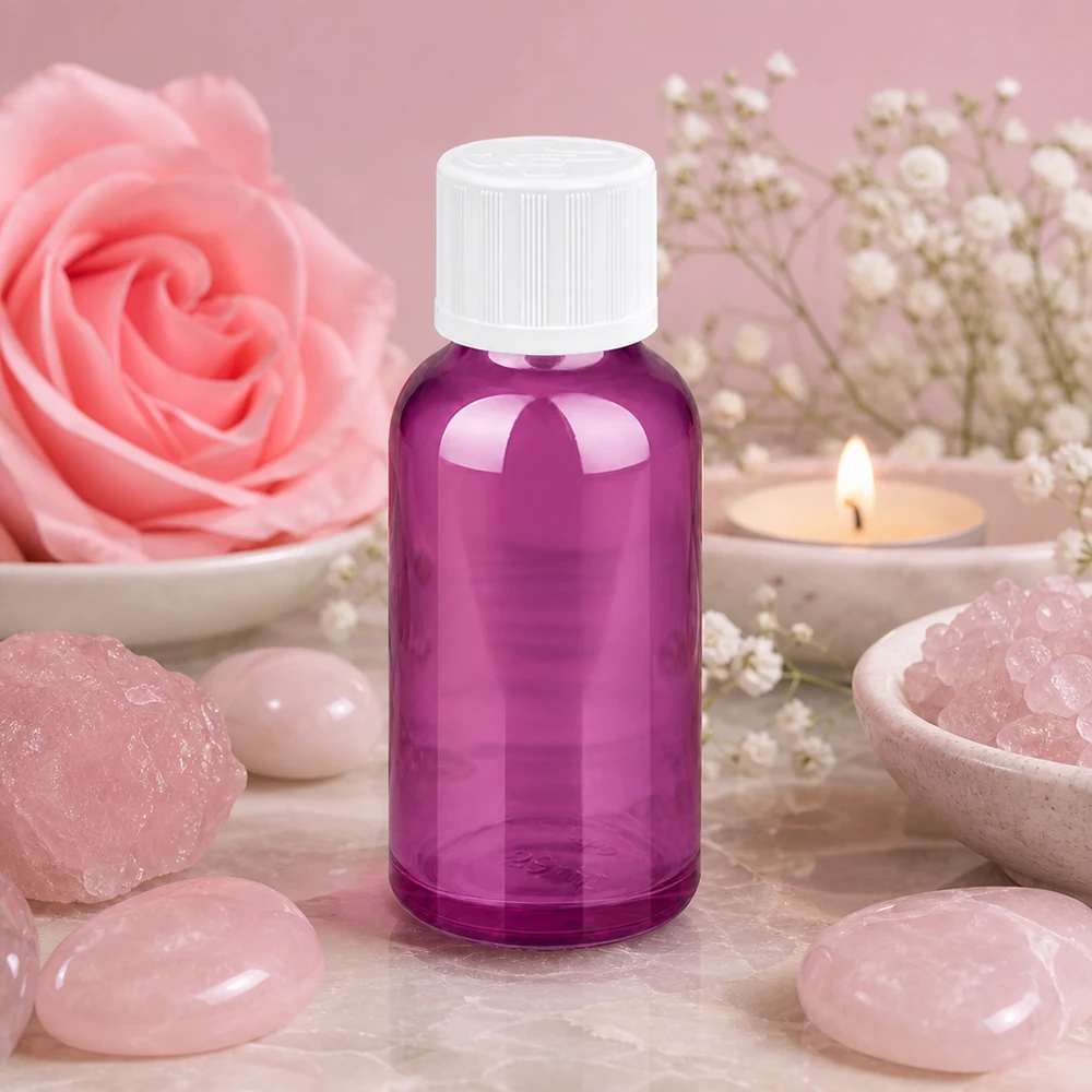 Kleine violette Flasche 30ml mit Tropfausgießer ideal für Parfum Öle und Essenzen