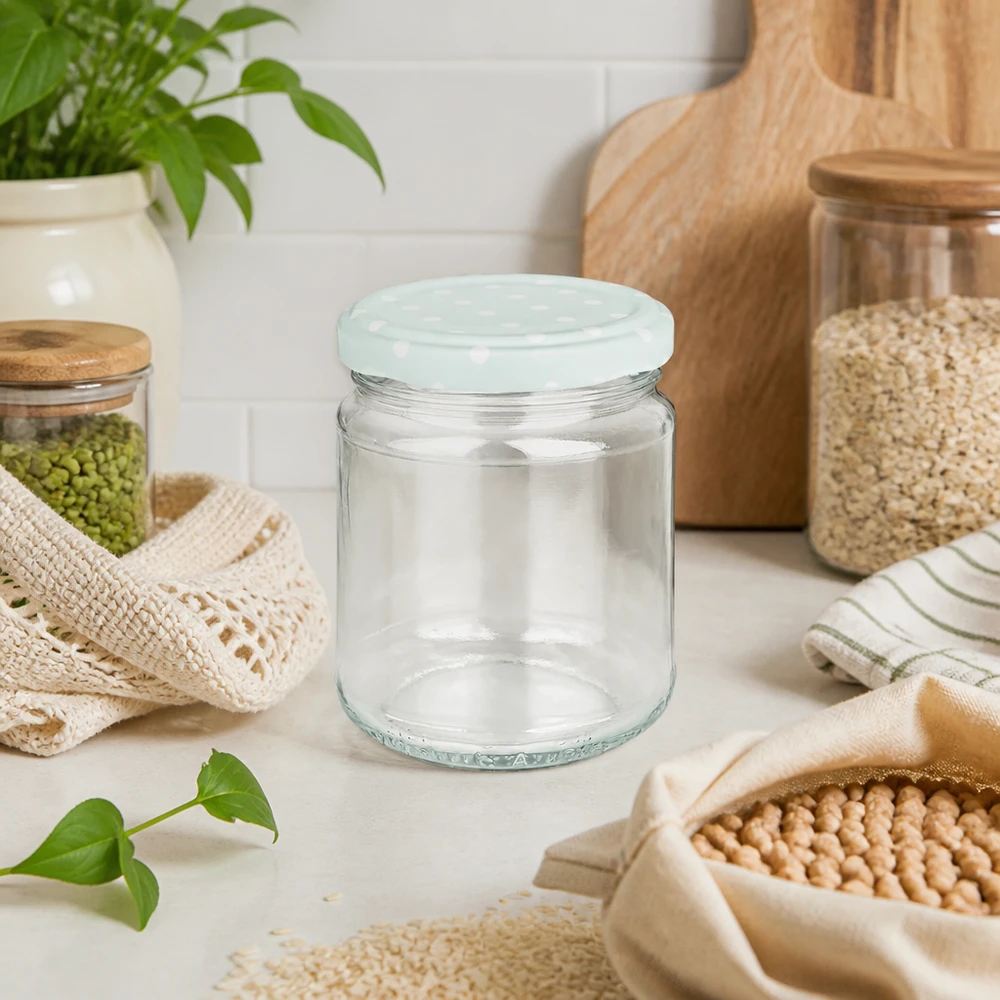 212ml kulatá sklenice + víčko BasicSeal tečky mátové UNiTWIST 212ml Rundglas leer mit mint BasicSeal Deckel Punkte, Zero Waste Küche mit nachhaltigen Vorratsgläsern und Hülsenfrüchte