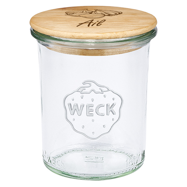 Couvercle en bois "Ail" avec WECK verre plongeant 160ml Couvercle en bois "Ail" avec WECK verre plongeant 160ml