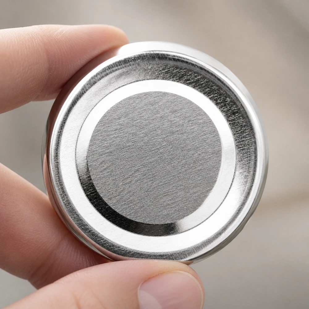 58mm víčko BasicSeal stříbrné (TO58deep) UNiTWIST 58mm víčko BasicSeal, stříbrné, TO58deep, UNiTWIST – detailní záběr povrchu z kartáčovaného kovu