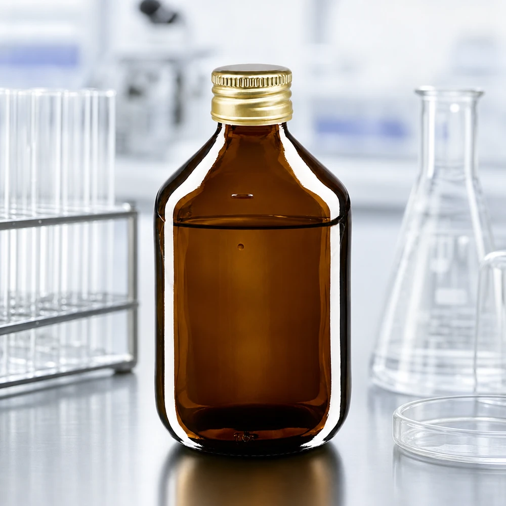 300ml lahvička na léky hnědá, se zlatým hliníkovým uzávěrem ApoGlas Professionelle Arzneimittelflasche 300ml braun mit auslaufsicherem goldenem Schraubdeckel