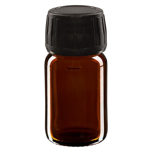 30ml lahvička na léky hnědá, černý uzávěr s tamper-evidentním kroužkem ApoGlas 30ml lahvička na léky hnědá, černý uzávěr s tamper-evidentním kroužkem ApoGlas