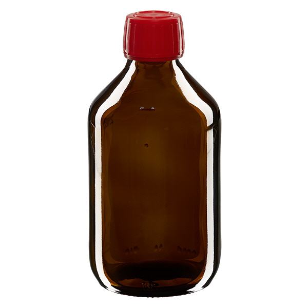250ml lahvička na léky hnědá, červený uzávěr s tamper-evidentním kroužkem ApoGlas 250ml lahvička na léky hnědá, červený uzávěr s tamper-evidentním kroužkem ApoGlas